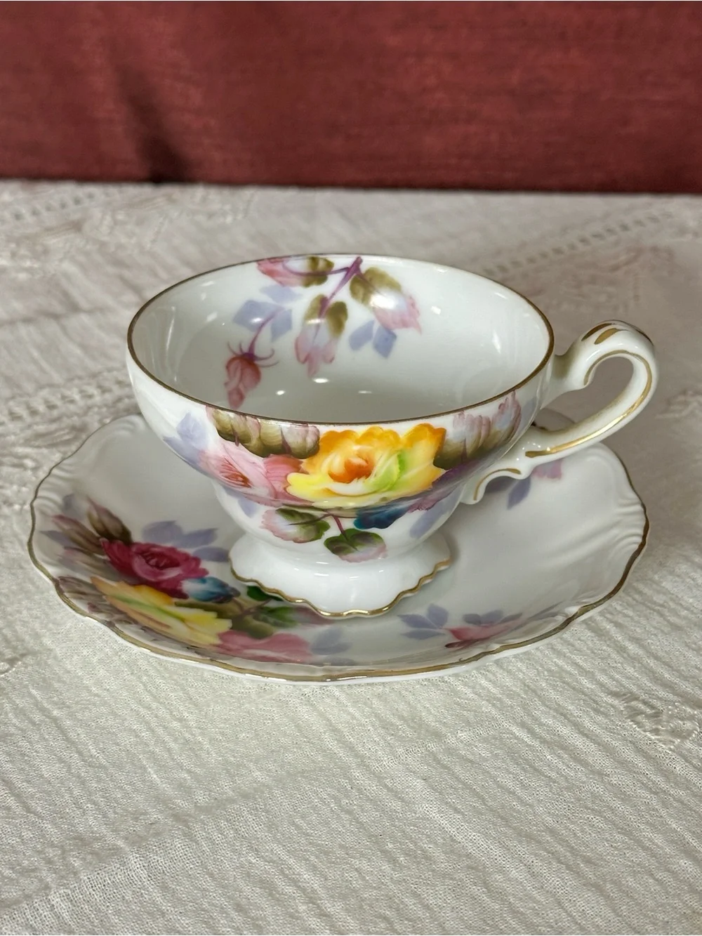 Vintage SAJI Occupied Japan Handpainted Rose Teacup & Saucer 🌹💛